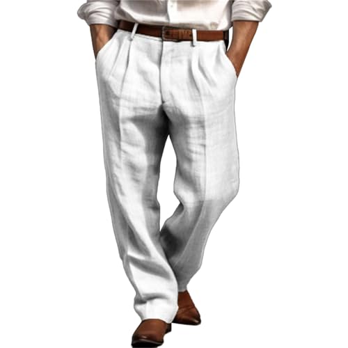 Linen Pants Casual Long Pants Loose Lightweight Drawstring Beach Trousers Casual Baumwoll leinen Hose Herren weiße Elegante Hose Herren knitterfreie Bequeme Herrenhose