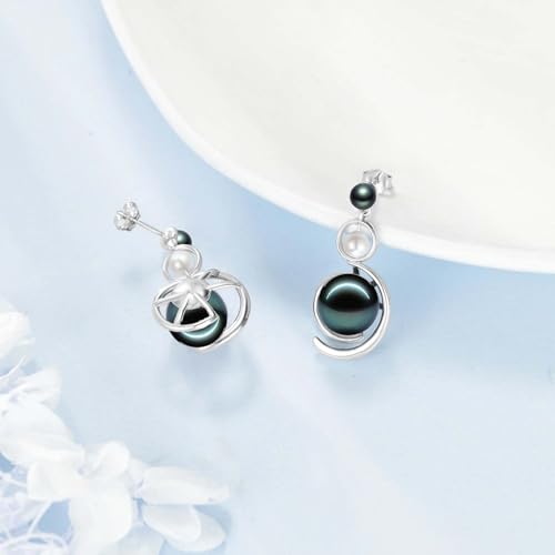 TIGERRIDER Black and White Pearl 925 Sterling Silver Earrings Jewelry Gift for Women Birthday Christmas2