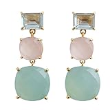 Pendientes de topacio azul, cuarzo rosa y calcedonia aqua en plata de ley 925 chapada en oro – piedras preciosas naturales – regalo de cumpleaños – ideas de regalo hechas a mano para mujer