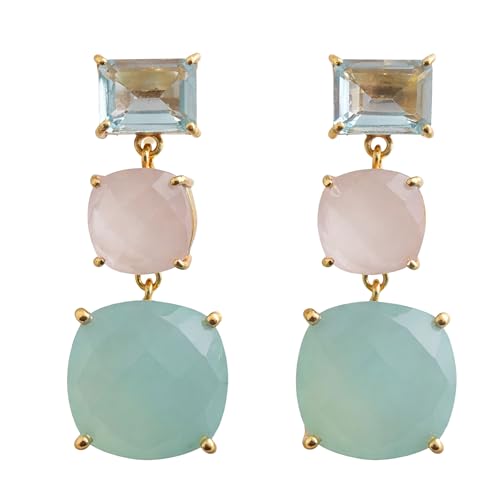 Boucles d'oreilles topaze bleue et argent 925 plaqué or avec pierres naturelles