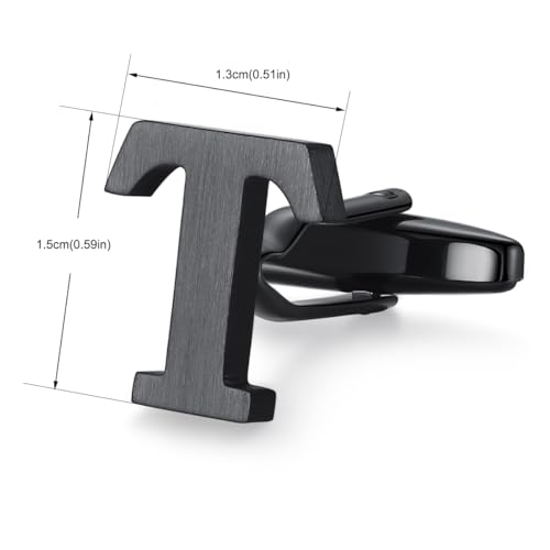 HONEY BEAR Initial Alphabet Letter Cufflinks for Mens Wedding Gift Black T