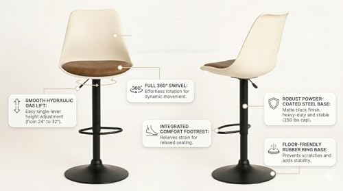 Image of 360 REVOLVING Height Adjustable Swivel BAR Stool /Kitchen Chair Suitable for Kitchen, Cafeteria, Dining, Office, Shops, Counter seat, Breakfast, Pub (Black Base)