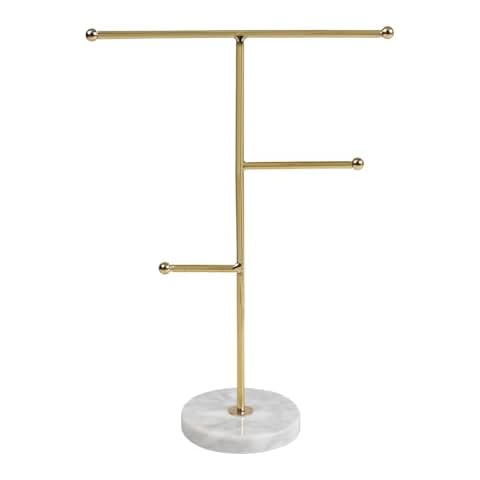 Tkocisa Jewelry Stand Display Necklace Holder, T-Bar Necklace Display Stand Hanging Pendant Rack Jewelry Organizer Stand for Bracelets, Necklaces and Earrings(Gold) Cover