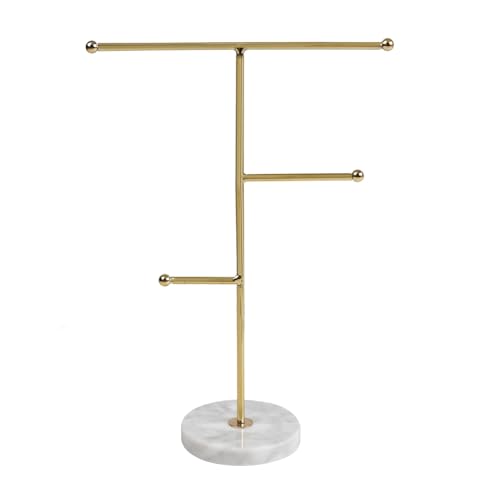 Tkocisa Jewelry Stand Display Necklace Holder, T-Bar Necklace Display Stand Hanging Pendant Rack Jewelry Organizer Stand for Bracelets, Necklaces and Earrings(Gold)