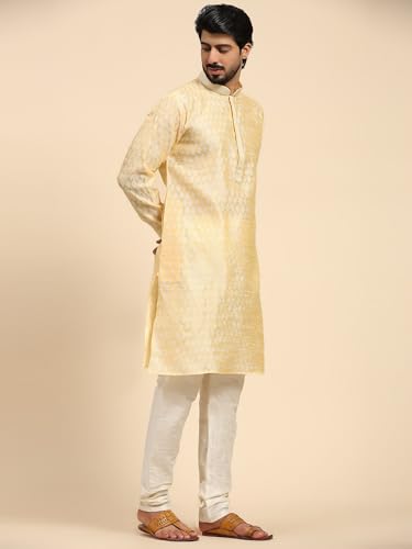 Image of AMAZON BRAND - Aanrva Men's Silk Blend Kurta Pajama Set | Traditional Indian Ethnic Wear for Wedding, Festival, Puja & Party