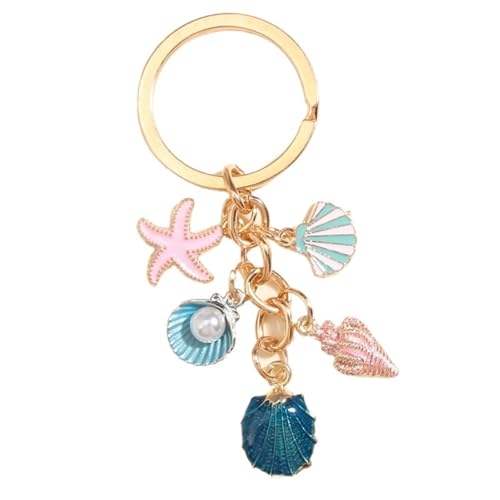 Porte-clés voiture coquille d'étoile de mer et conque marine pour sac