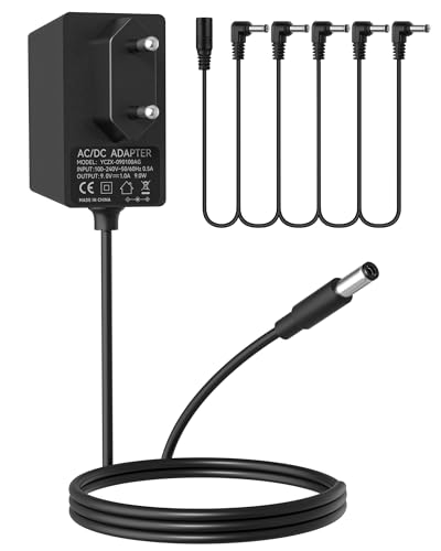 9V Netzteil für Gitarren Pedale, 1A DC Power Adapter mit 5-Wege Daisy Chain Kabel, Center Negative, für Boss, Behringer, DigiTech, Zoom, Casio Keyboards und anderen 9V Effektpedalen, 100-240V AC