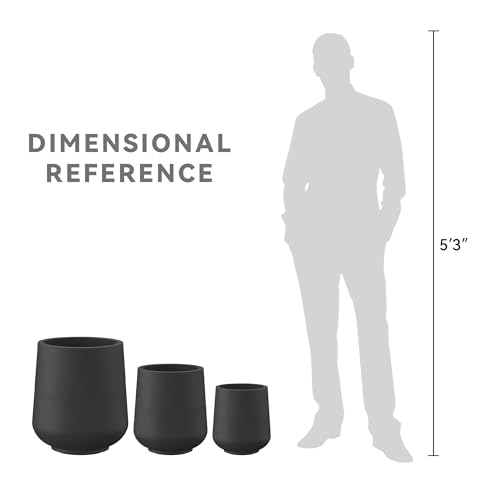Image of Kante Set of 3 Black Concrete Curved Round Planters for Modern Home | Handcrafted, Premium, Durable, All-Weather Cement Pot, Drainage for Outdoor, Rubber Plug for Indoor Home, Anti-Frost & UV
