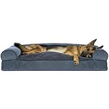 Furhaven Pillow Pet Bed for Dogs and Cats - Sofa-Style Sherpa and Chenille Couch Dog Bed with Removable Washable Cover, Orion Blue, Jumbo (X-Large)