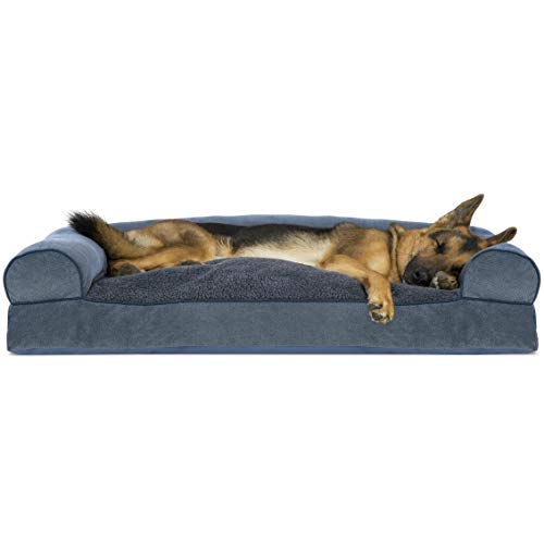 Furhaven XL Pillow Dog Bed Sherpa & Chenille Sofa-Style w/ Removable Washable Cover - Orion Blue, Jumbo (X-Large)