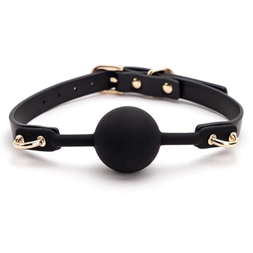 Image of DFsucces Leather Restraints Ball Mouth Plug Silicone Bondage Ball Gag Hollowed-Breathable Silicone Sex Gag Muzzles Adjustable Strap Bondage Harness Restraints( (Black-I2)