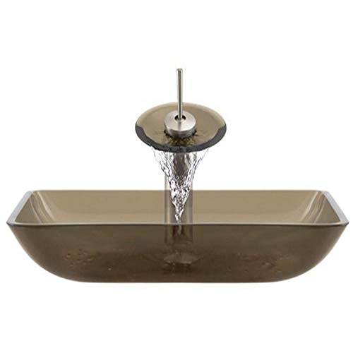 Aurora Sinks G10-Desert-BN-V Bathroom Ensemble with Pop Up Drain, Desert Glass Vessel, Sink, Ring and Waterfall Faucet, Brushed Nickel