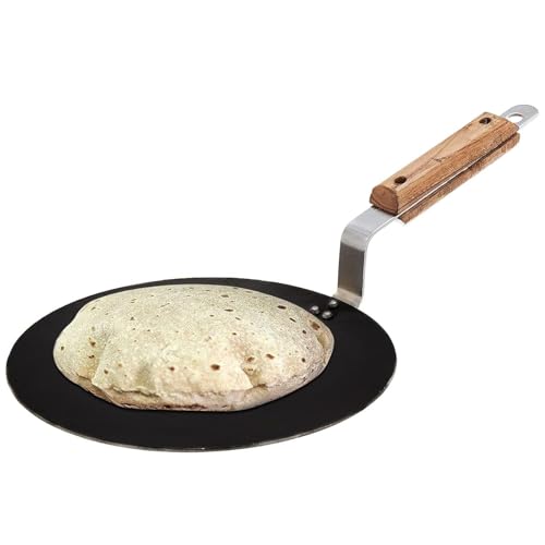 Yuktha Iron tawa for Roti Chapati Dosa Loha Tawa with Wooden Handle Premium 100% Toxin-Free Long Lasting Black
