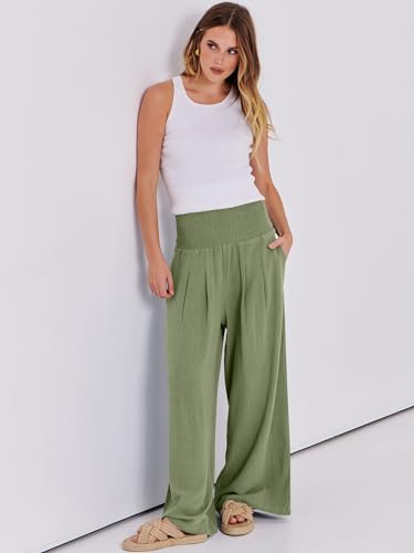 Image of ANRABESS Women Linen Palazzo Pants Summer Boho Wide Leg High Waist Casual Lounge Pant 2026 Beach Travel Vacation Outfits