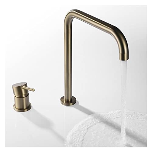 Robinet laiton brossé or rotatif 360 pour vasque 2 trous haut de gamme - 6