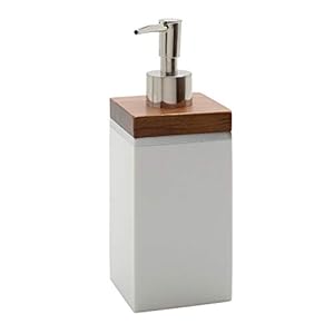 Zenna Home Lotion or Soap Dispenser, White with Maple Trim, Brentwood Bath Accessory