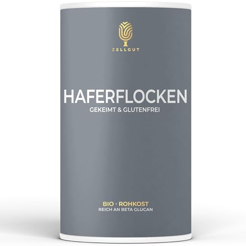 ZELLGUT Bio Haferflocken - GEKEIMT (450g) - Vollkorn - GLUTENFREI - Basisch - Kernig & ideal für Müsli - biologischer Anbau - Reich an Ballaststoffen und BETA GLUCAN. Gekeimt und schonend getrocknet