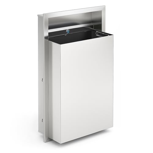 Maxdot 12 Gallon Recessed Waste Receptacle Stainless Steel Commercial Trash Can with Lock Wall Mounted Trash Can for High Traffic Areas Commercial Restrooms