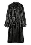 Langer loser glänzender reflektierender Lackleder-Trenchcoat für Frauen-zweireihige Start- und Landebahn-Mäntel, Schwarz , 42