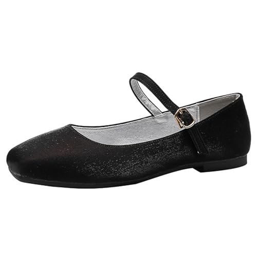 Women's Satin Square Toe Flat Retro Mary Jane Shoes Comfortable Lightweight Adjust One Strap Soft Dress Flat Shoes for Casual Walking Work