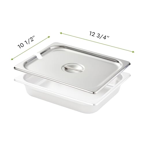 HECMAC 6-Pack 1/2 Size Notched Hotel Pan Cover, Heavy Duty Stainless Steel Solid Steam Table Catering Food Pan Lid with Handle, 23 Gauge - Thumbnail 2