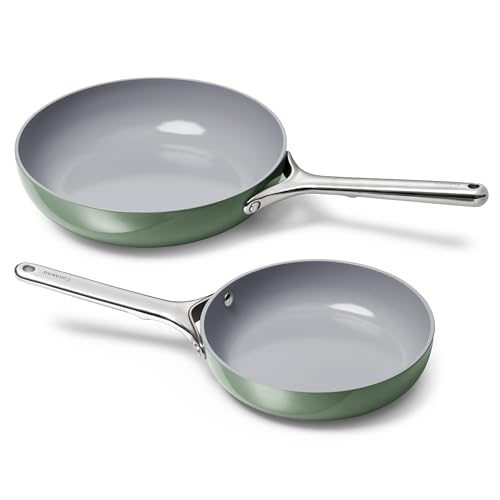 Image of Caraway Fry Pan Duo - Nonstick Ceramic Frying Pan (8 inch & 10.5 inch) - Non Toxic, PTFE & PFOA Free - Oven Safe & Compatible with All Stovetops (Gas, Electric & Induction) - Sage