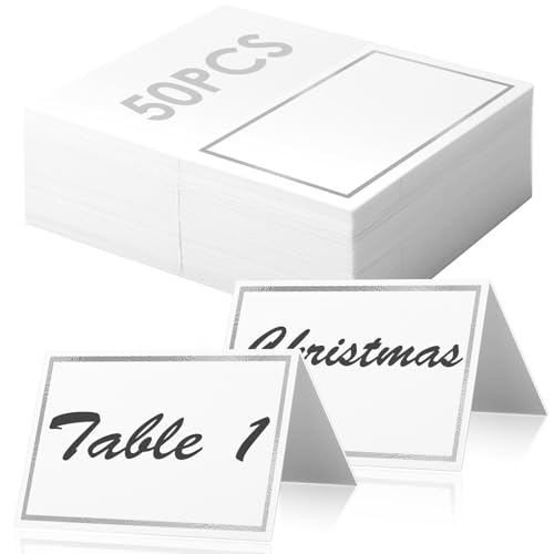 GeeRic 50 Piezas Tarjetas de Lugar, Tarjeta de Mesa de Nombre Plegable Tarjeta Tarjetas de Asiento Marcasitios Tarjetas de Mesa para Boda Cumpleaños Comunión Bautizo Fiestas