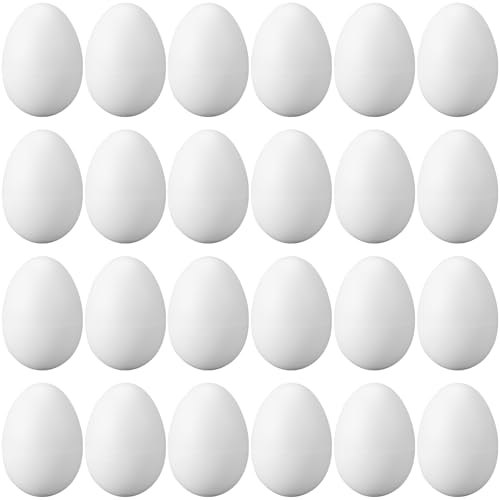 24 Pcs White Egg Shakers - Plastic Easter Egg Instruments Percussion Maracas Egg for Adult Early Education Toys for Learning DIY Painting (White)