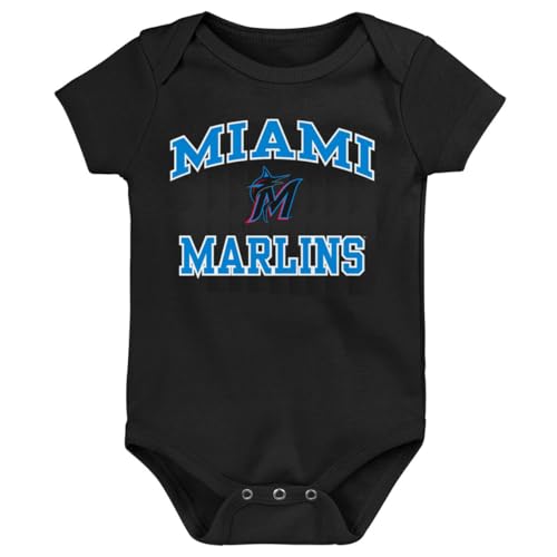 Outerstuff MLB Officially Licensed 0-24 Months City Headline Arch Logo Creeper Bodysuit Romper (Miami Marlins - Black, 6/9 Months)