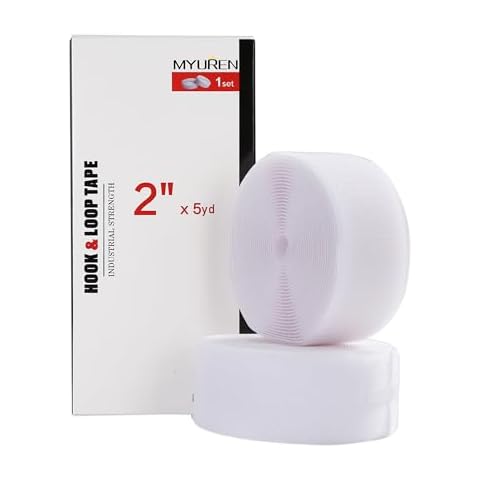 Sew on Hook and Loop Style 2 Inch Non-Adhesive Back Nylon Strips Fabric Fastener Non-Adhesive Interlocking Tape White,5 Yard Cover