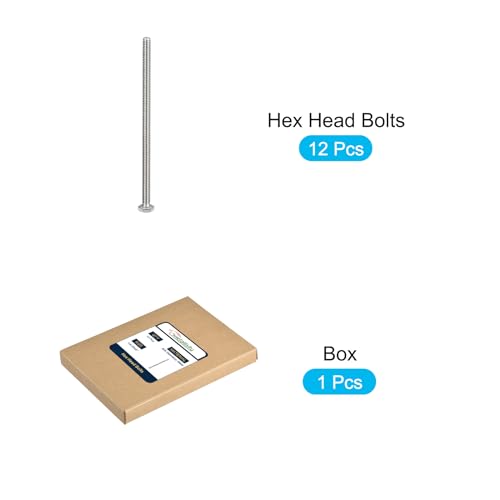 Image of METALLIXITY Hex Head Bolts (1 /4-20 x 6) 12Pcs, 304 Stainless Steel 18-8, Fully Threaded, External Hex Drive, Plain Finish, Hex Head Screw Bolt, Silver