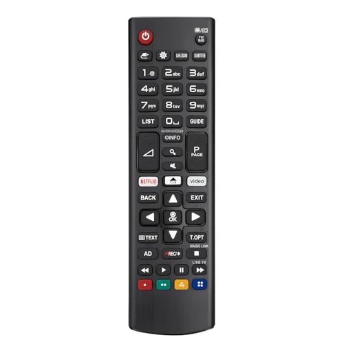 LG TV remote control with Netflix and Prime Video buttons, universal design, compatible with 3D, HD, LCD, and LED smart TVs, long-distance transmission, suitable for all LG TV models, AKB75095308