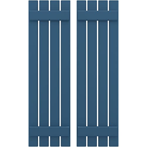 15 1/2"W x 79"H Americraft Four Board (2 Batten) Exterior Real Wood Spaced Board-n-Batten Shutters (Per Pair), Sojourn Blue