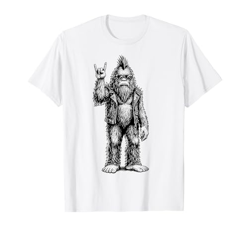 Punk Rocker Bigfoot Funny Sasquatch Rock and Roll Music Fan T-Shirt