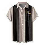 NQyIOS Weihnachten Hemd Bedruckte Hawaiihemden für Herren, kurzärmliges Button-Down-Strandhemd, Hemd für Herren Bowling Hemd Herren (Beige, XXXL)