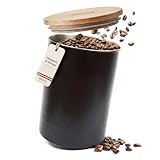 Velura Kaffeedose luftdicht f&uuml;r 1kg Kaffeebohnen aus Edelstahl - Vorratsdose zur Aufbewahrung f&uuml;r Kaffee mit Deckel aus Holz in Schwarz Matt (3000 ml)