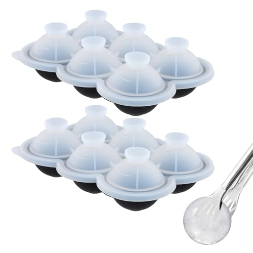 2 Pezzi Stampo Ghiaccio Sferico, 6 Cubetti da 5 cm in Silicone con Coperchio - Senza BPA, Facile Estrazione e Impilabile - per Whisky, Cocktail, Succhi, Cioccolato e Alimenti per Bambini