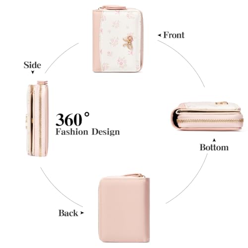 Image of GAEKEAO Small Wallet for Women RFID Blocking Vegan Leather Floral Ladies Purse Bifold Compact Card Holder with Zipper Pocket