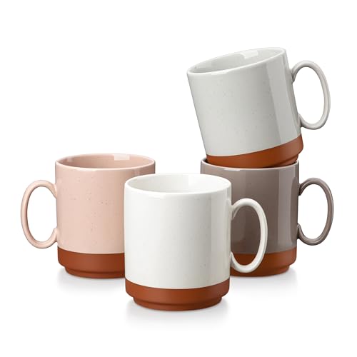 MALACASA Juego de 4 Tazas de Cafe Grandes de Gres, 350ml Tazas Desayuno Grande, Tazas de Te con Asa para café con leche Apto para Té, Zumos, Café con Leche y Capuchino - Multicolor