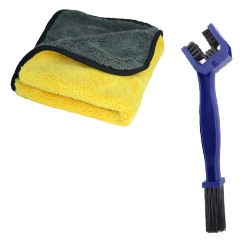 Image of Bike Chain Brush and Microfiber Cleaning Cloth Combo Pack, 3D Multi-Angle Rotation Cleaner with 500 GSM 40x40 Cloth for Motorcycle and Bicycle Maintenance