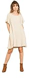 Umgee Women's Short Ruffle Sleeve A-line Dress (1X, Oatmeal)
