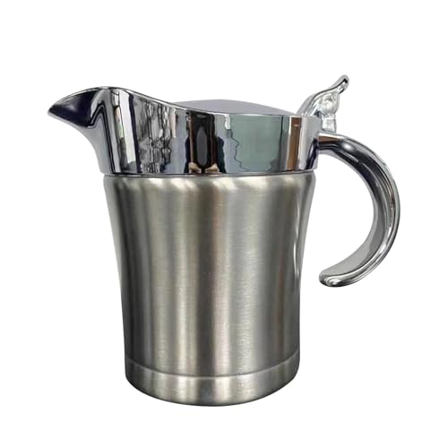 Saucière thermique en acier inoxydable - 450 ml - Avec couvercle à charnière - Double isolation - Argenté - Bol à sauce - Bol à sauce - Bol à sauce - Pour dîner et restaurants