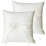 QIRMIZI 2 PC Wedding Ring Pillow - Lace Pearl Ivory Bearer Cushion for Your Perfect Wedding Party