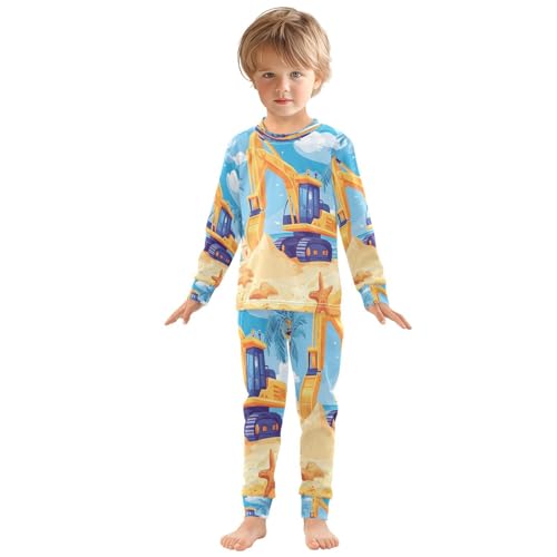 Pajama Sets Long Sleeve Yellow Excavator Car Beach Soft Comfy Sleepwear 2 Piece PJS 3-8T2