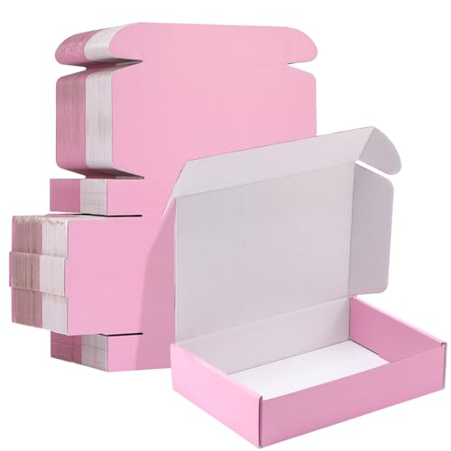 Qilery 100 Pcs Shipping Boxes Cardboard Gift Corrugated Cardboard Boxes Mailer Packaging for Mailing Small Business Present(9 x 6 x 2 Inches,Pink)