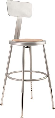 National Public Seating 6218HB Steel Stool with Hardboard Seat Adjustable and Backrest, 19