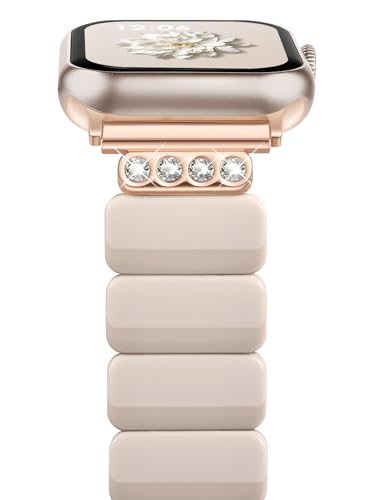 Image of V.R.HOPE Stretchy Resin Apple Watch Band for Series Ultra /10 /9 /8 /7 /SE 38mm 40mm 41mm 42mm Fashion Cute, Lightweight & Flexible, Rectangle Design with iWatch Series 6 /5 /4 /3 /2 /1(Fluorescent White-S)