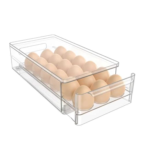 Tayuoo Fridge Egg Drawer Organizer Clear 18 Egg Holder with Non-Slip Feet