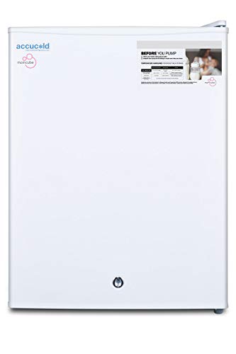 AccuCold FSLMC 19 MOMCUBE Countertop Breast Milk Freezer with 1.8 cu. ft. Capacity Manual Defrost Factory Installed Lock and Reversible Door in White