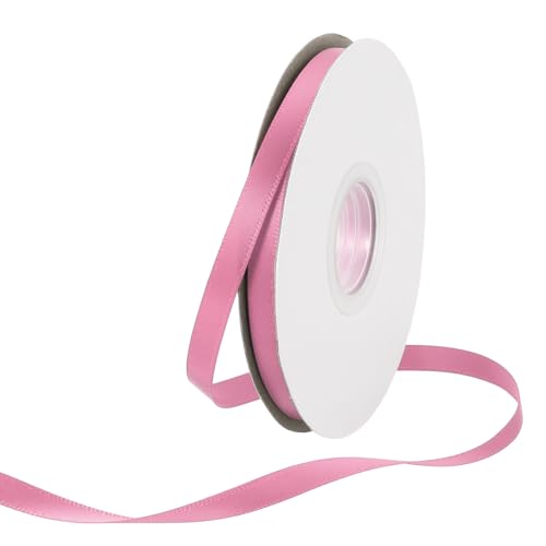 Rebower 1/4 Inch 50 Yard Satin Ribbon Thick Double Face Grosgrain Silk Ribbon, [for Gift Wrapping, Hair Bows, Wedding, Cake, Flower] - Pink